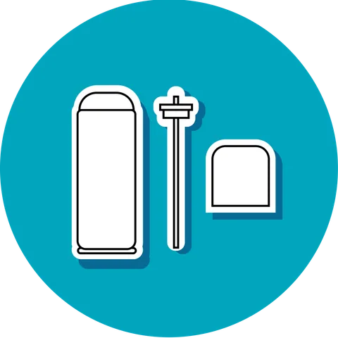 Minh hoạ quy trình 01: biểu tượng bình xịt, van và nhãn trên nền xanh